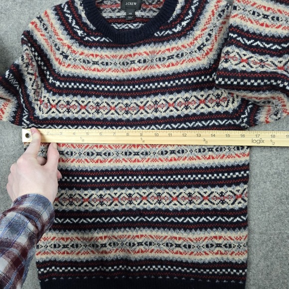 J Crew Sweater Womens XS Red Multicolor 100% Lambs Wool Fair Isle Aztec Preppy - Picture 9 of 13